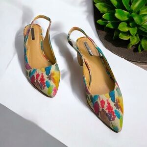 TAHARI SHOES SLINGBACK FLORAL COLORFUL POINTED TOE WOODEN HEEL SIZE 8.5